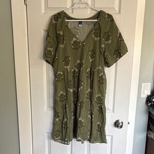 Old Navy Olive Green Floral Short Sleeve Mini Dress